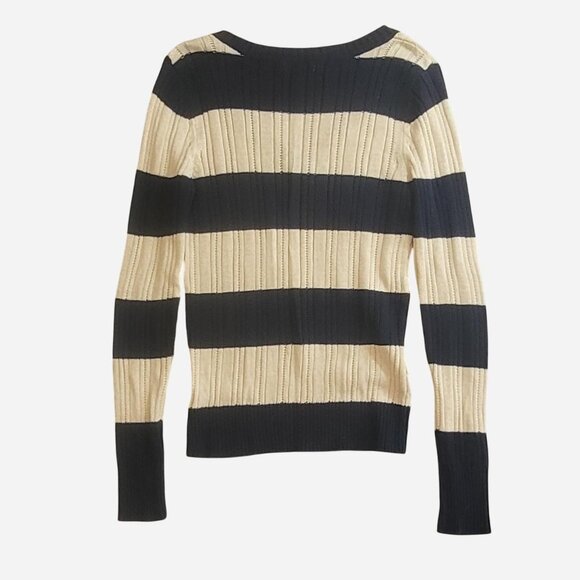 Arizona V Neck Large Navy and Cream Striped Sweater - Picture 3 of 7